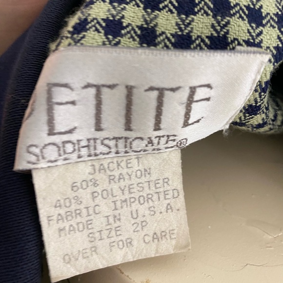Petite sophisticate checkered double breasted navy & green/beige size 2p blazer - Picture 6 of 7
